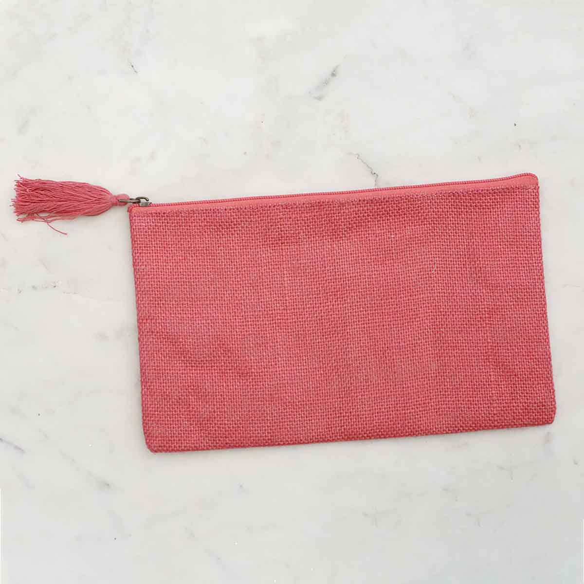 Jute Cosmetic Bag   Coral   10x6