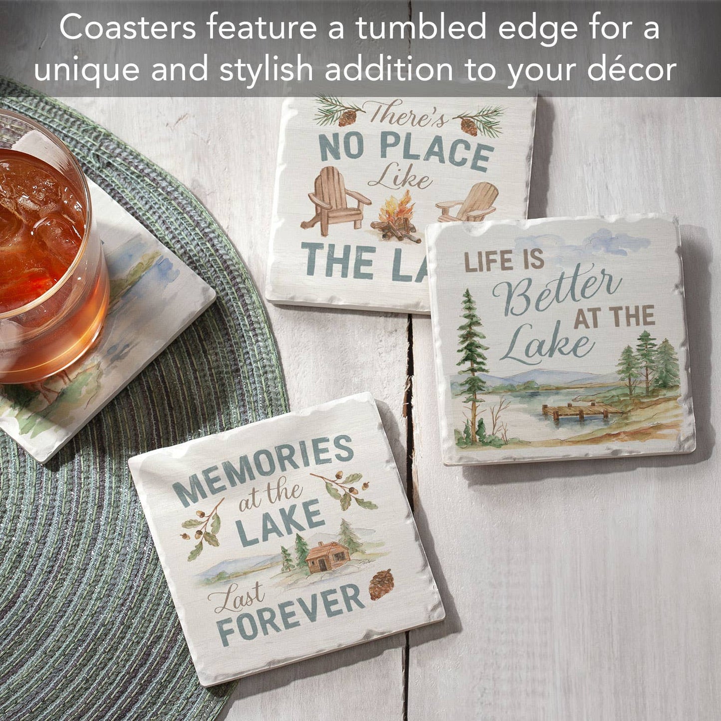 CounterArt/Highland Home/Thirstystone - "Rustic Lake" 4 Pack Assorted Image Coaster Set