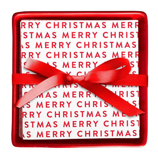Santa Barbara Design Studio by Creative Brands - Ceramic Napkin Tray + Napkins - Merry Christmas Repeat
