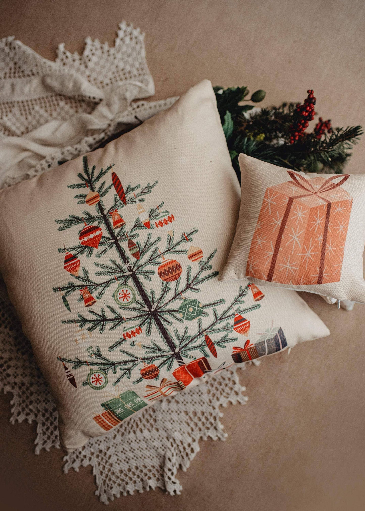 UniikPillows - Nordic Pine Christmas Tree | Throw Pillow | Thank you Gift | Teacher Gift | New Home Gift | Grandma Gift | Mom Gift | Rustic Farmhouse Decor