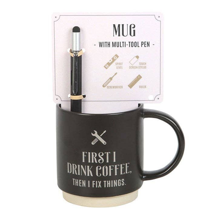 Something Different Wholesale - First I Drink Coffee Father's Day Mug with Multi-tool Pen