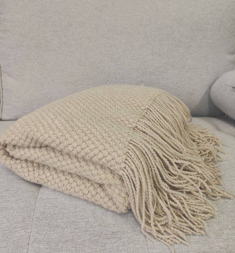 Knit Textured 50"x60" Throw Blanket with Fringe