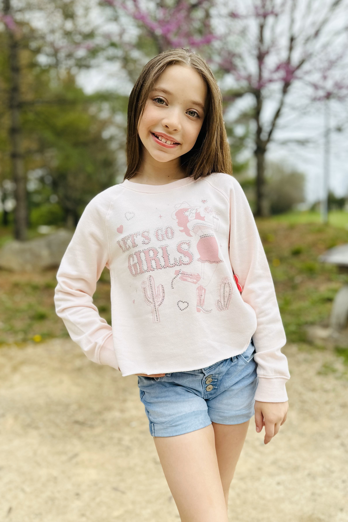 Paper Flower - Let's Go Girls Western rhinestone crop sweatshirt