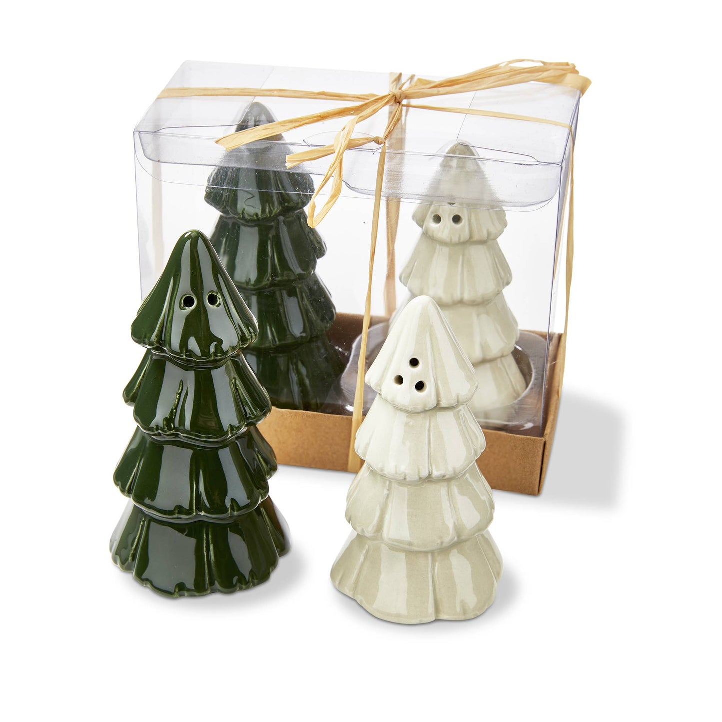 tag - White and Green Ceramic Pine Tree Salt Pepper Shaker  Set