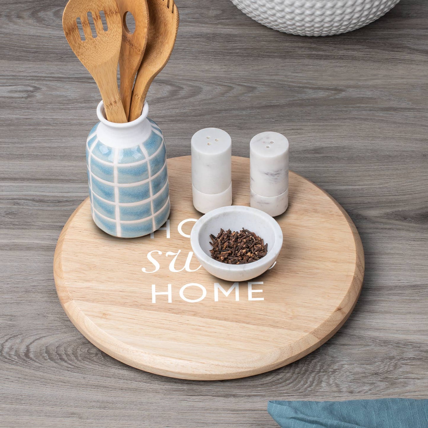 CounterArt/Highland Home/Thirstystone - "Home Sweet Home" Rubber Wood Lazy Susan Turntable 14"