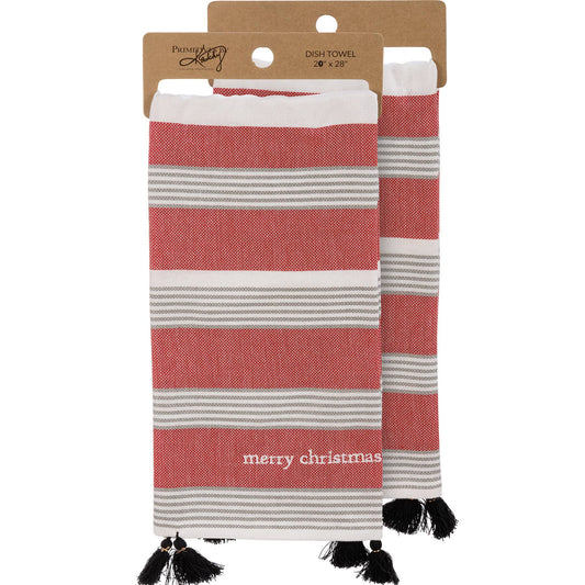 Primitives by Kathy - Merry Christmas Striped Kitchen Towel