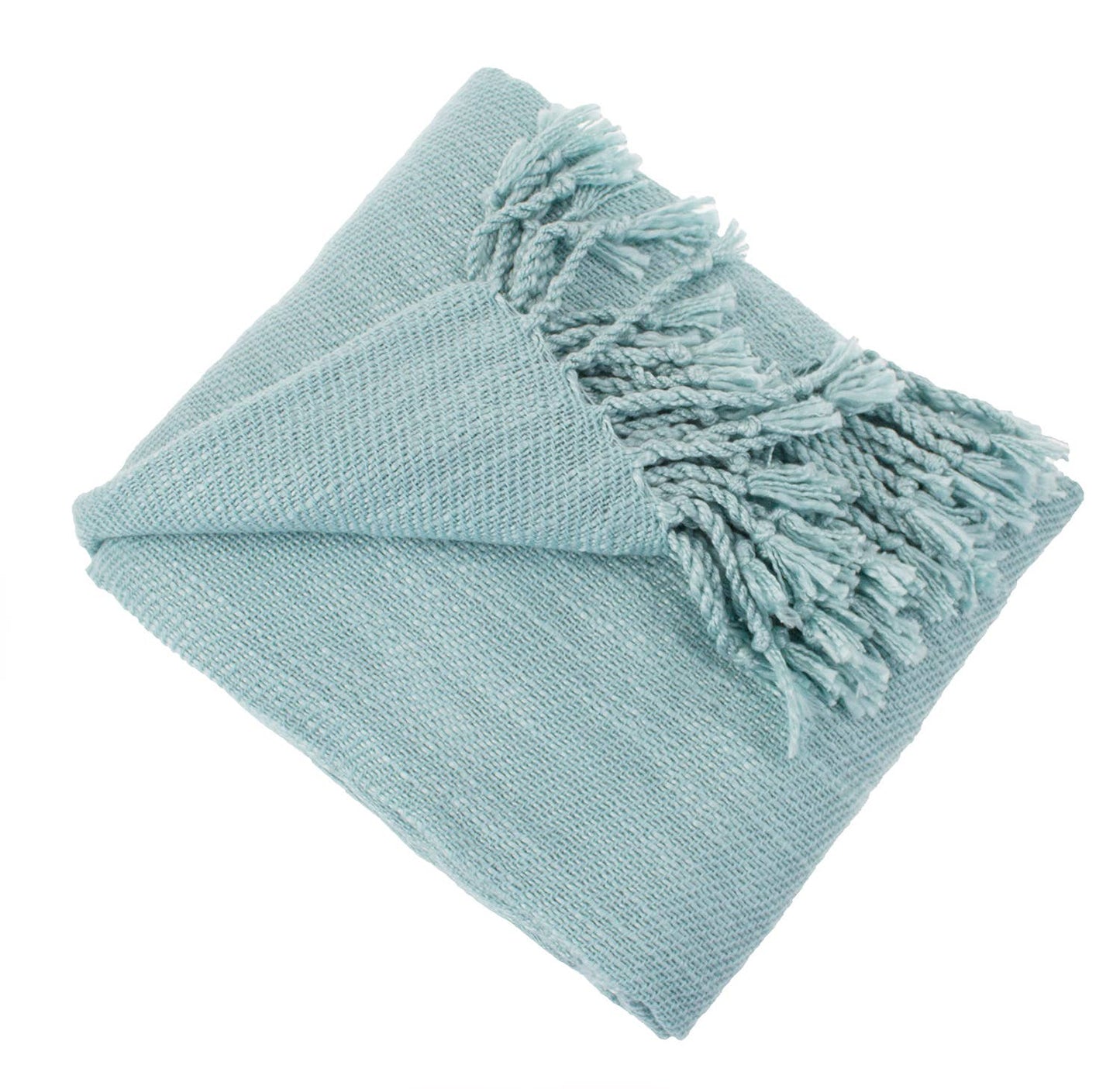 Aqua Classic Woven Fringed Throw Blanket