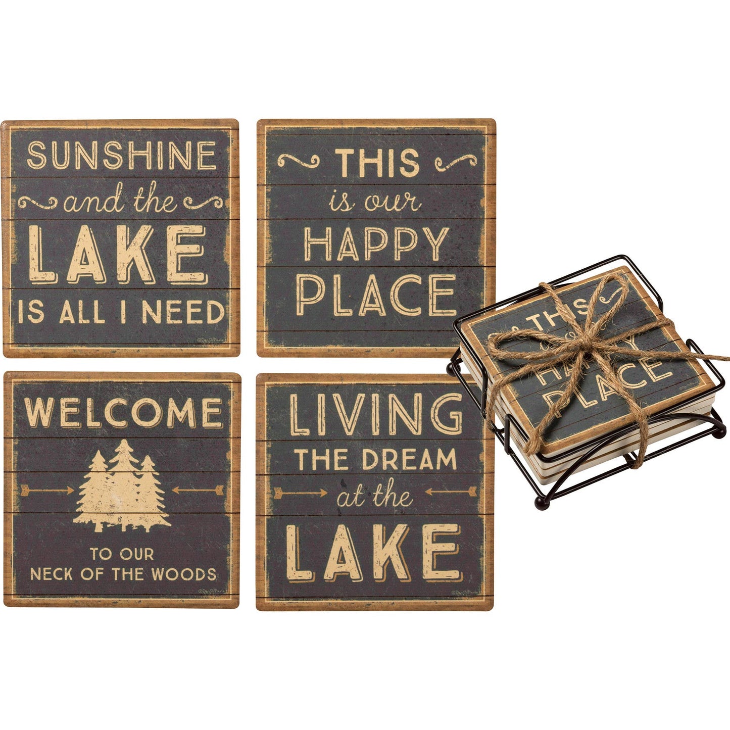 Primitives by Kathy - This Is Our Happy Place Lake Coaster Set