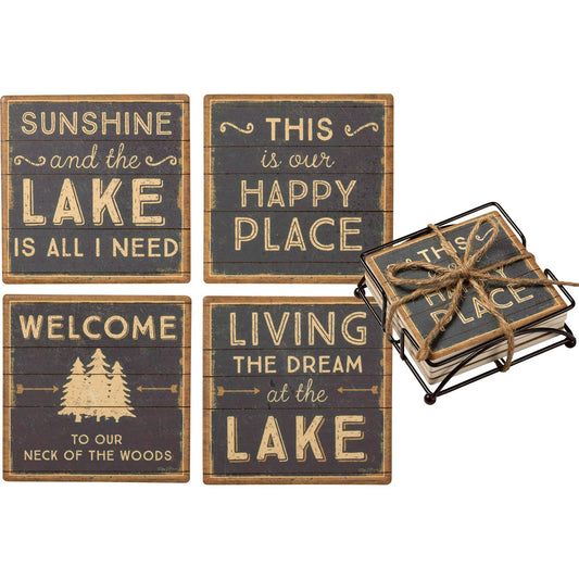 Primitives by Kathy - This Is Our Happy Place Lake Coaster Set