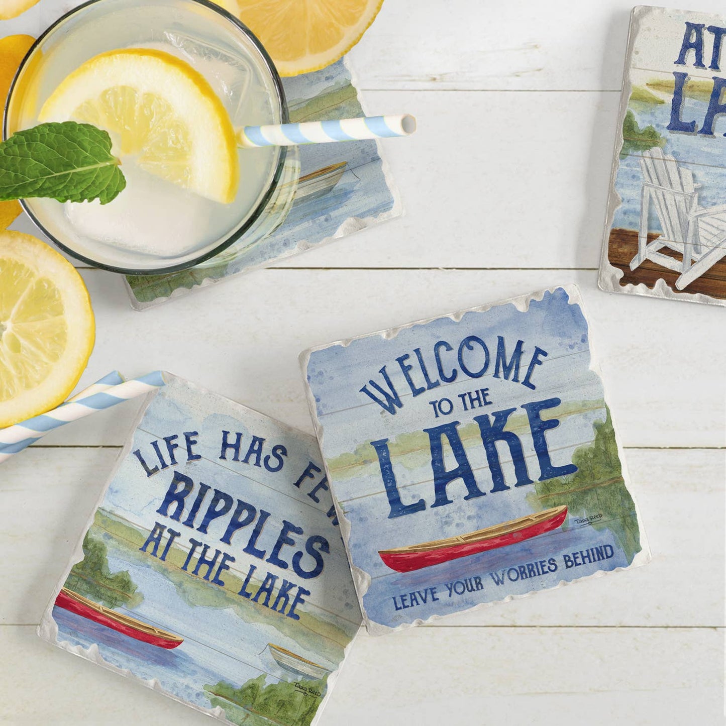 CounterArt/Highland Home/Thirstystone - At The Lake Assorted Image Tumbled Tile Coaster 4 Pack