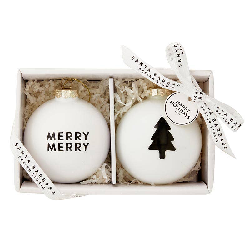 Santa Barbara Design Studio by Creative Brands - Glass Ornament Set - Merry Merry + Tree - Set of 2