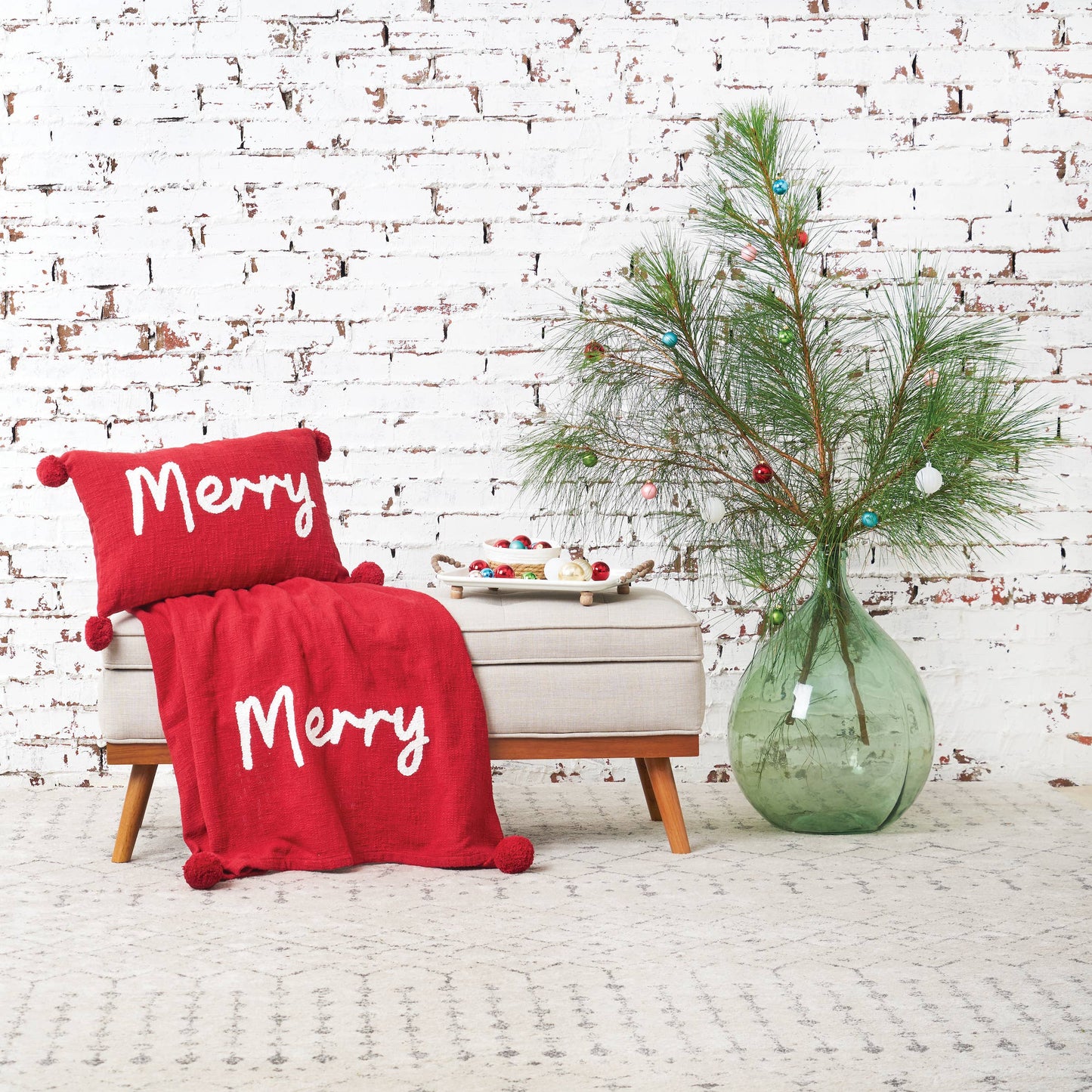 carol & frank - Christmas Merry Red Pom-Pom Throw Blanket