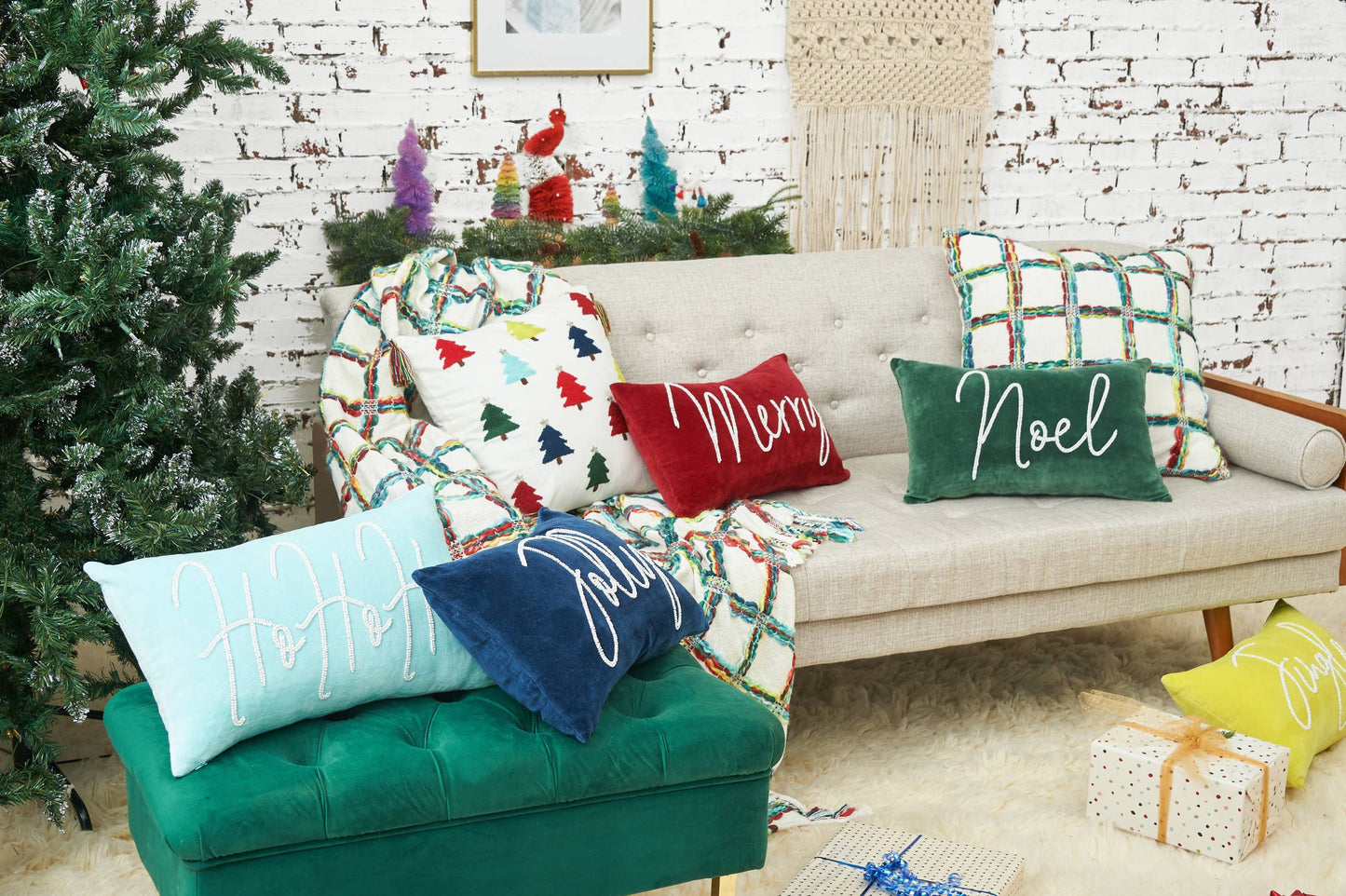carol & frank - Christmas Merry Ruby Red Velvet Throw Pillow