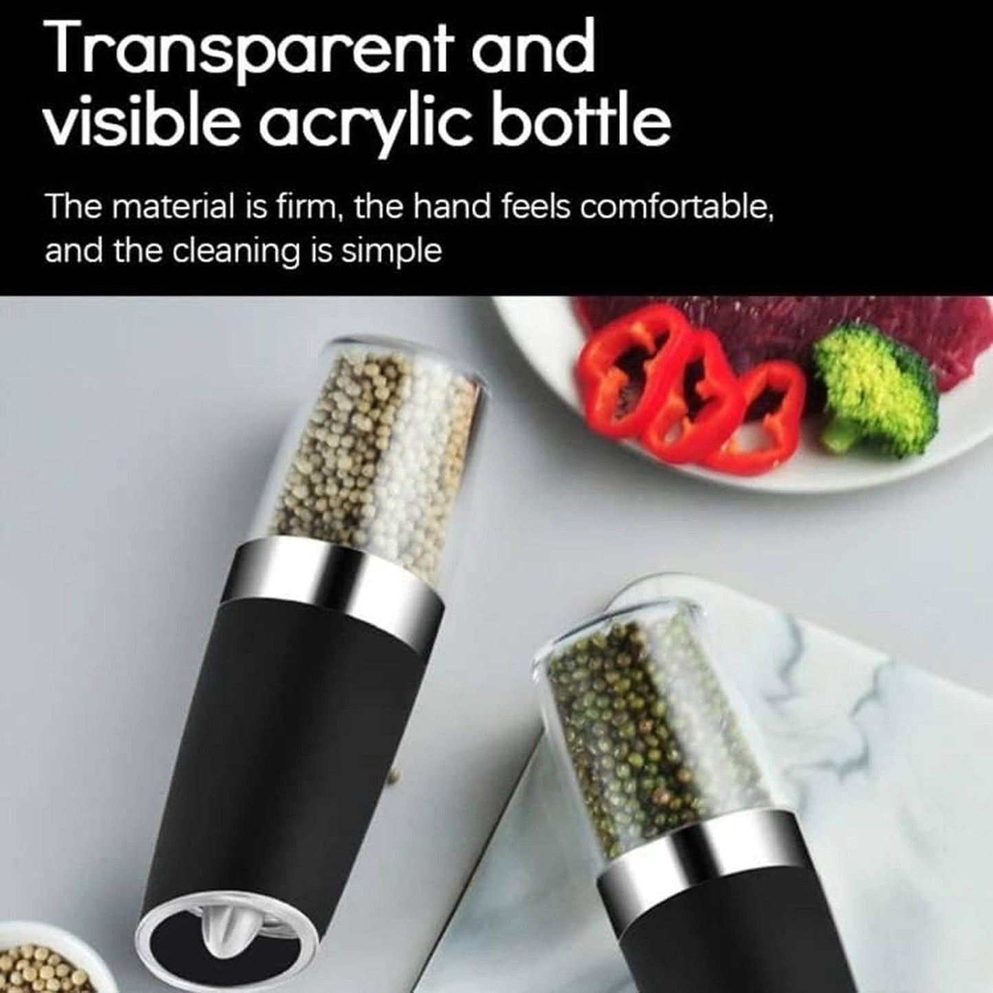 Vigor Path - Black Salt & Pepper Grinder Set, Adjustable Coarseness, 2pcs