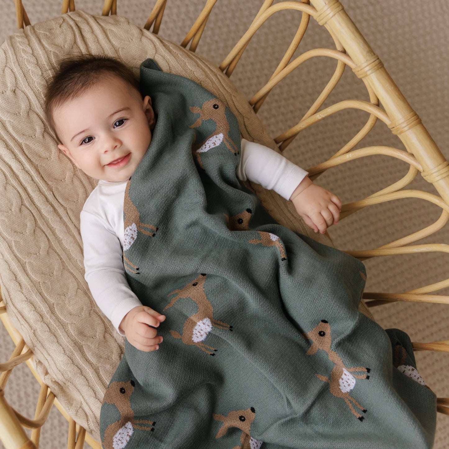 Bleu La La - 100% Luxury Cotton Receiving Swaddle Baby Blanket - Deer