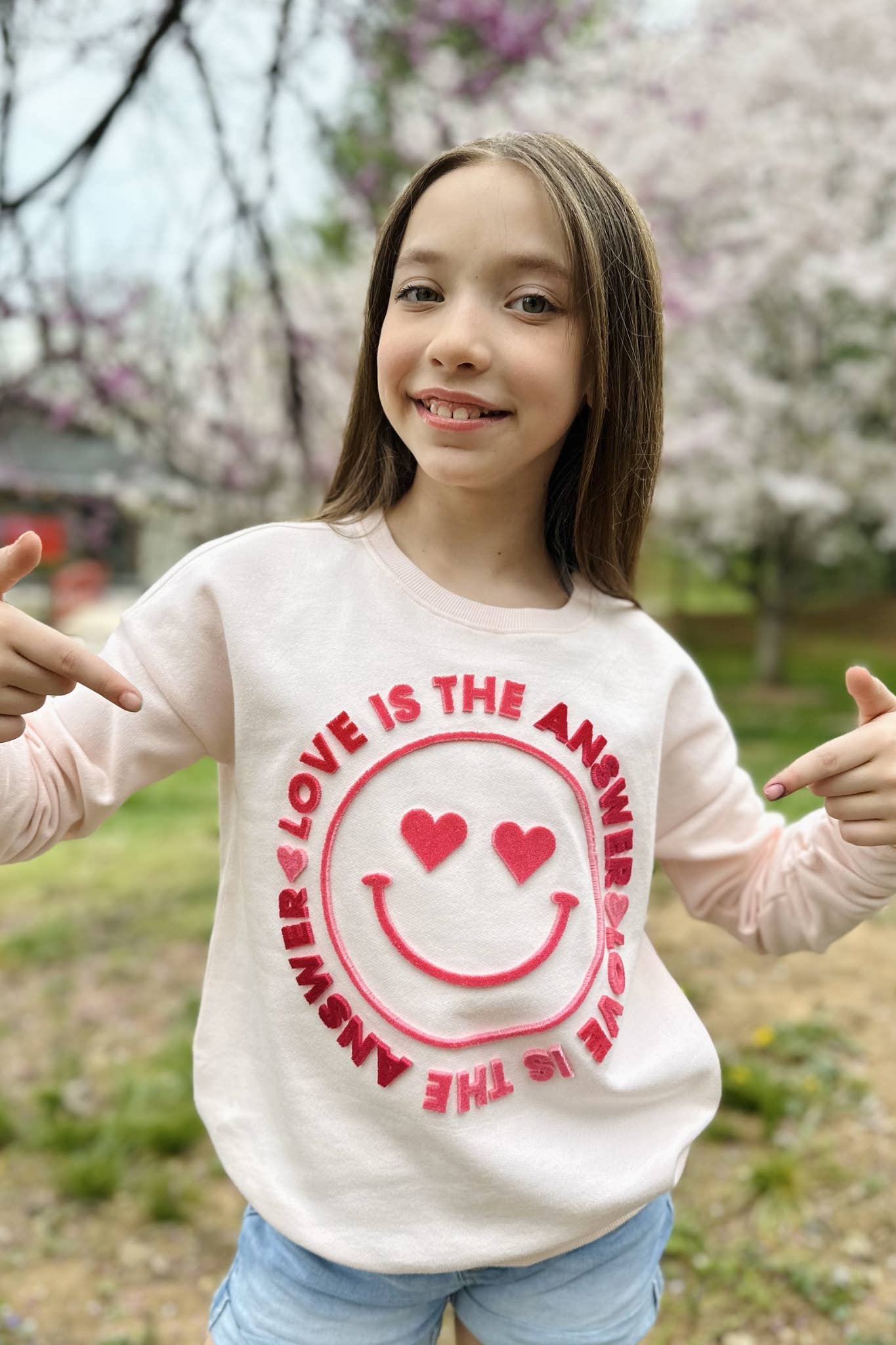 Paper Flower - Love is the answer tuff embroidery tinic length sweatshirt