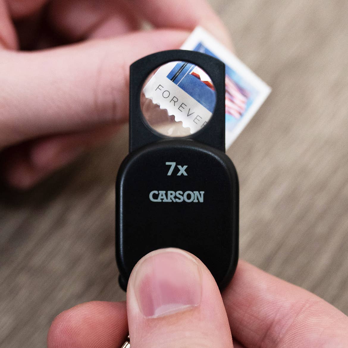 Carson - 7x, Pop-Up Retractable Aspheric Keychain Magnifying Glass