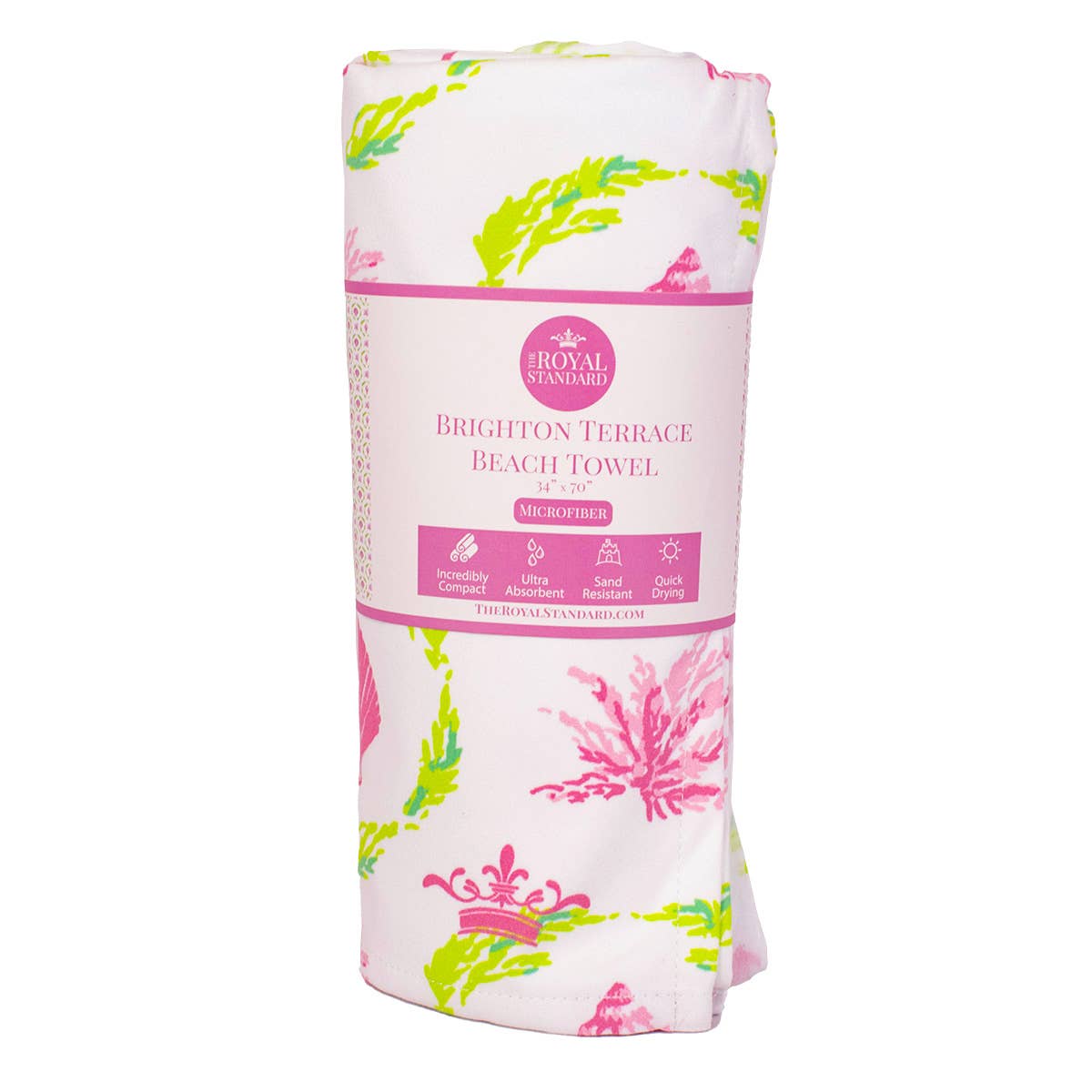 The Royal Standard - Brighton Terrace Beach Towel   Pink Lilly/Lime   34x70