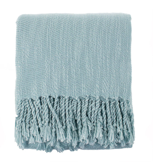 Aqua Classic Woven Fringed Throw Blanket