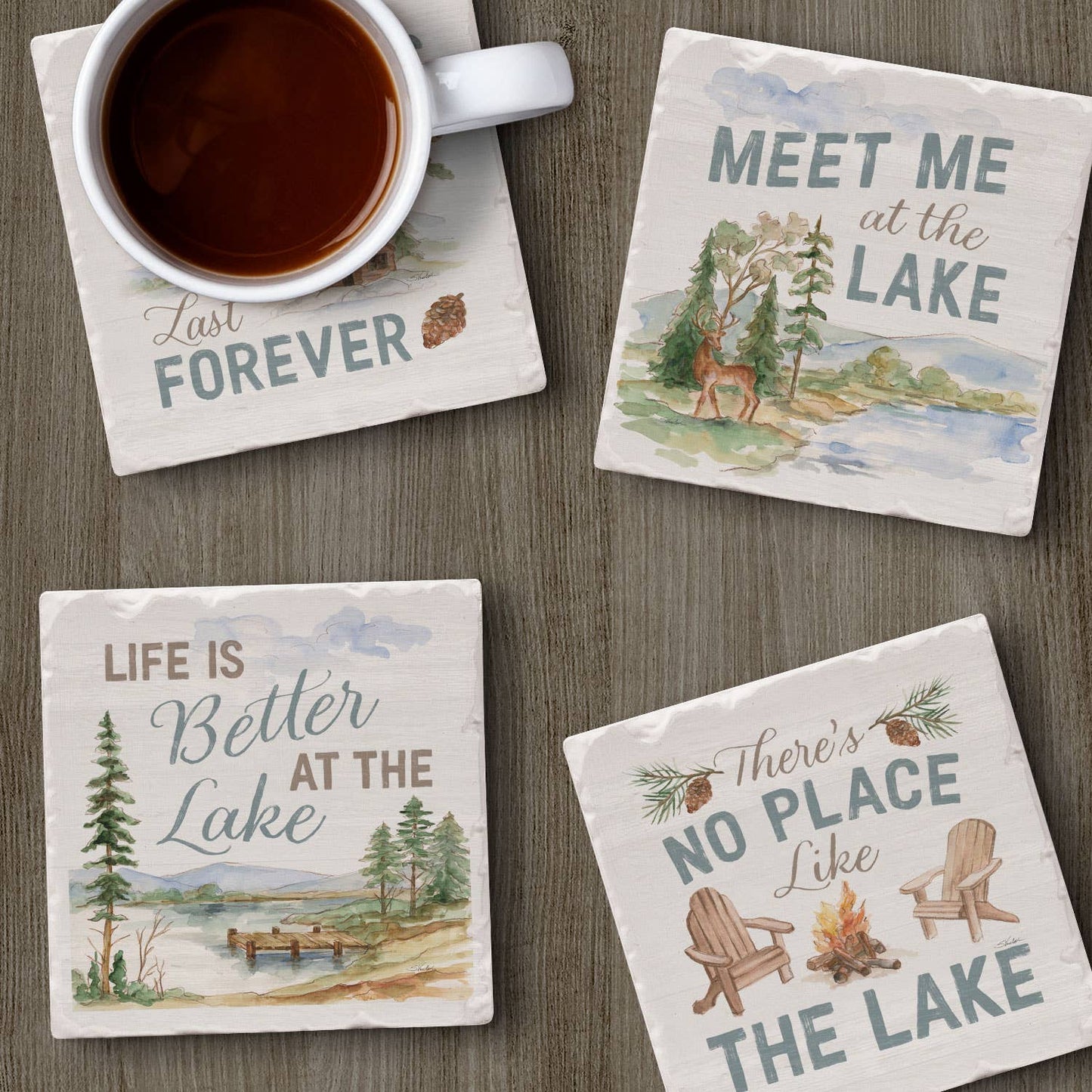 CounterArt/Highland Home/Thirstystone - "Rustic Lake" 4 Pack Assorted Image Coaster Set