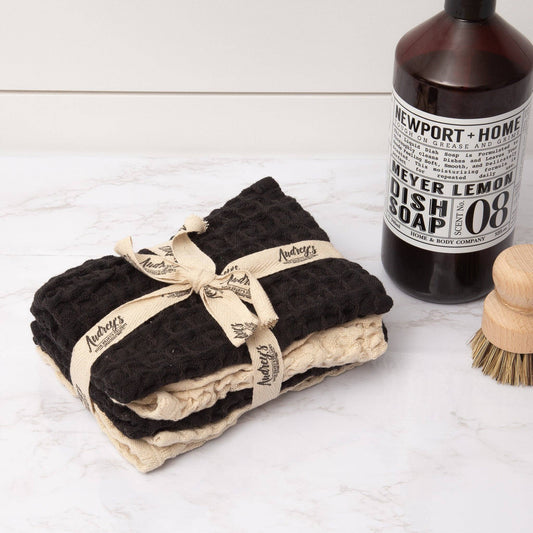 Audrey's - Dish Cloth Set - Black and Taupe Chunky Waffle (Pk/04 Ast)